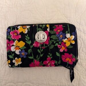 Vera Bradley Floral Wallet - Black with Pink and Yellow